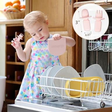 yahaa Silicone Foldable Novelty Dinner Plates,Baby Plates Travel Essential with Forks and Spoons,Microwave & Dishwasher Safe,Blush - Image 6