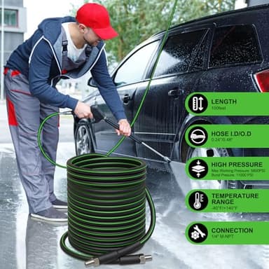 Sewer Jetter Kit for Pressure Washer 100 FT, 5800 PSI Pressure Drain Cleaner Hose for 1/4 Inch NPT Corner, Pressure Washer Cleaning Kit with 5 Pcs Sewer Jetting Nozzle, Pearl Corsage Pin (Black) - Image 2