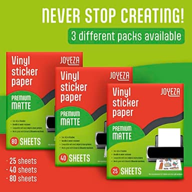 JOYEZA Premium Printable Vinyl Sticker Paper for Inkjet Printer - 25 Sheets Matte White Waterproof, Dries Quickly Vivid Colors, Holds Ink well- Tear Resistant - Inkjet & Laser Printer - Image 6