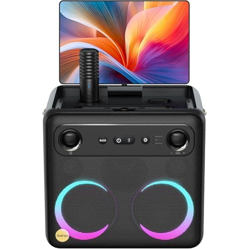 Ikarao Smart Karaoke Machine for Adults - with Lyrics Display, 32GB Karaoke Tablet, 2 Wireless Mics, Professional Karaoke System, 300W Peak Power, 4 DJ Lights, Karaoke Speaker for Any Occasion - Image 1