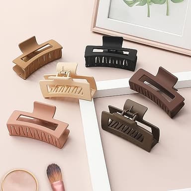 Sisiaipu Hair Clip, 3.5 Inch Medium Square Claw Clips Rectangle Clips 6 Pack Rubber Paint Acrylic Plastic Metal, Non-Slip Design for Women Girls - Coffee - Image 5