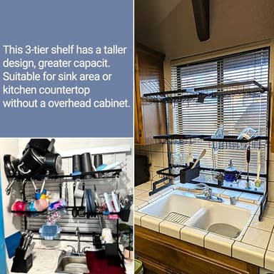 ADBIU Over The Sink Dish Drying Rack (Expandable Height and Length) Snap-On Design 2 Tier Large Dish Rack 31-39.4L x 12W x 34-38H inches - Image 3