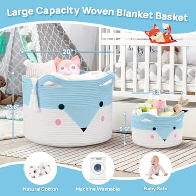 AXHOP Large Baby Basket Toy Storage 3 Pack, (20"x13.8") Woven Baby Laundry Basket Blanket Basket, Stuffed Animal Storage, Baby Gift Basket Empty, Toy Basket for Kids, Dog, Cat. - Image 5