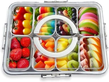 HRXFOZ Divided Serving Tray with Lid and Handle,8 Compartments Snacks Box,Snack Fruit and Veggie Tray,Portable Platter for Candy Fruits Nuts Snack Party Entertaining Picnic (1 PCS) - Image 2