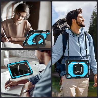 Auizotl Case for iPad (A16)11th /10th Generation 11/10.9 Inch 2025/2022 with Screen Protector Rotating Stand Shoulder Strap Pencil Holder,Military Grade Shockproof iPad Case 10th Generation,Black Blue - Image 6