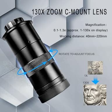 NICE-POWER Digital Microscope with Metal Base, 13MP 1080P HDMI VGA Industrial Microscope Magnifier, 130X Zoom C-Mount HD Lens, LED Ring Light, Soldering Electronic Repair Bench Microscopes - Image 4