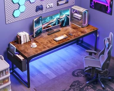 ODK 71 Inch Large Computer Desk Home Office Desk, Long Modern PC Desk Work Table with Headphone Hook & Fabric Bag for Storage, Spliced Board, Rustic Brown - Image 8