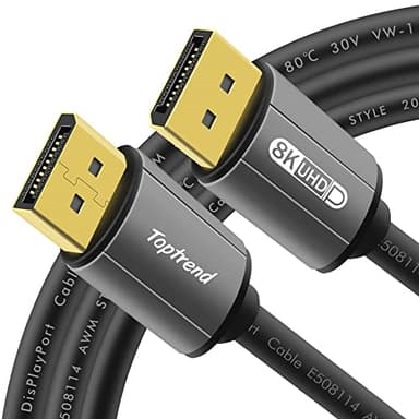 Toptrend Displayport Cable 6ft, 8K DP [Display Port] Cable 1.4 Supports to 8K 60Hz,4K 144Hz,1080p 240Hz,HBR3,32.4Gbps,HDR,HDCP 2.2,G-sync and Freesync on The Gaming Monitor,HDTV,Laptop,etc - Image 1