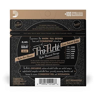 D'Addario Pro Arté Nylon Classical Guitar Strings, EJ45, Normal Tension, 6-String Set, Pack of 1 - Image 2