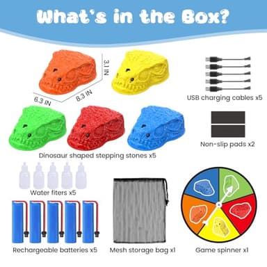 Dinosaur Toys for Kids 3-5, Mist Spraying Dino Roaring & Light up Stepping Stones for Kids, Indoor & Outdoor Durable Non-Slip Sensory Balance Stones with 5 Rechargeable Batteries, Gift for Toddlers - Image 7