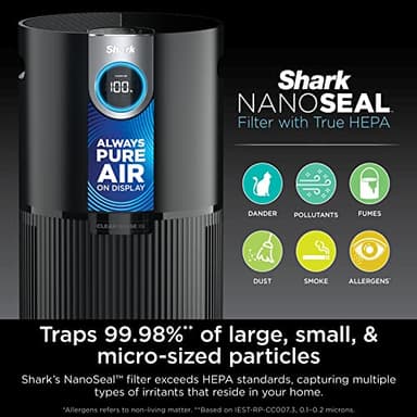 Shark AP1000 Clean Sense Air Purifier MAX, Allergies, HEPA Filter, 1100 Sq Ft, XL Room, Living Room, Whole Home, Captures 99.98% of Particles, Pollutants, Dust, Smoke, Allergens & Smells, Grey - Image 5