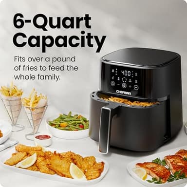 Chefman Air Fryer – 6 QT Compact Airfryer for Quick & Easy Meals in Minutes, Features Hi-Fry Technology for Extra Crisp, Touchscreen Controls with 4 Presets, Nonstick & Dishwasher Safe Basket - Black - Image 3