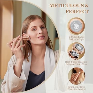 Facial Hair Removal for Women, Rechargeable Hair Removal Device, Painless Face Electric Razor/Shaver for Lip, Arms, Face, Peach Fuzz (Gold - Image 5