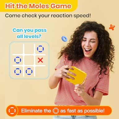 Focfundier Rechargeable Tic Tac Toe Game Box, Upgraded 5 Fun Brain and Memory Games, Compact Handheld Game Console, Portable Puzzle Travel Game Ideal Gifts for All Ages 3+ (Yellow) - Image 5