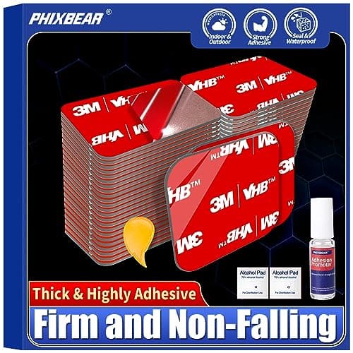 PHIXBEAR Double Sided Sticky Pads,Made of 3M VHB,Strong Adhesive Tape Squares Heavy Duty Waterproof Heat Resistant, Extreme Mounting Foam Tape,Car Home Outdoor Use, 48 Pcs 1.18x1.38 Inch - Image 1