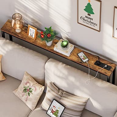 HOOBRO 47.2" Narrow Console Table with Power Outlets, 5.9" Behind Couch Table with Charging Station, Long Sofa Table, Skinny Entryway Table for Living Room, Hallway, Foyer, Rustic Brown BF15XG01G1 - Image 4