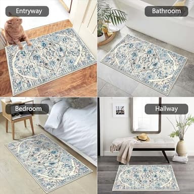 HEBE Washable Area Rug - 2'x3' Non Slip Soft Distressed Medallion Bedroom Boho Living Room Accent Throw Vintage Entry Floor Carpet for Dining Room Bathroom Entryway - Image 5