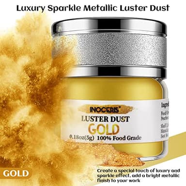 INOCERIS Edible Luster Dust, 5 Grams Food Grade Gold Cake Dust Shimmer Metallic Gold Food Coloring Powder for Cake Decorating, Baking, Fondant, Chocolate, Candy, Drinks, Cookies - Image 6