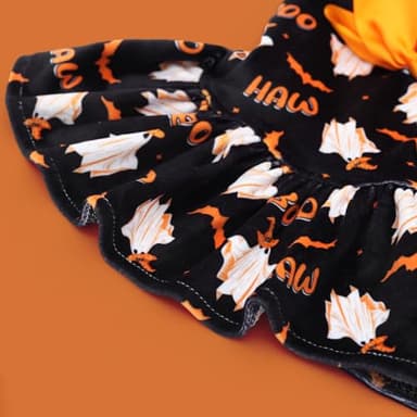 CuteBone Turtleneck Dog Velvet Dress Halloween Puppy Skirt Costume Pet Clothes Cat Apparel with Bow Hair Rope for Small Dogs CVD17M - Image 3