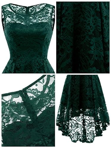 MUADRESS Women's Elegant Floral Lace Dress Sleeveless Crew Neck Hi-Lo Cocktail Prom Dress for Evening Party Green L - Image 2