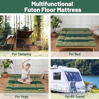 Zelladorra Japanese Floor Mattress, Futon Mattress with Portable Storage Bag and Washable Cover, Roll Up Thick Tatami Mat Suitable for Camping, Guest Room (Bohemian Green, Twin) - Image 6