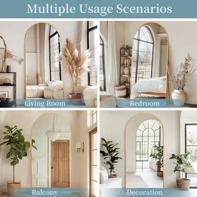 Full Length Mirror with Stand, 76"x34" Arched Full Body Mirror, Large Stand Up Mirrors, Aluminum Frame Floor Standing Mirrors, Freestanding Hanging Leaning Mounted for Bedroom Living Room, Gold - Image 7