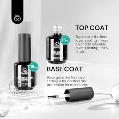 Beetles 4 Pcs 15ml Base Gel and Top Coat Kit with 20ml Nail Dehydrator and Primer, Professional Nail Prep Acid-Free & Hema-Free Dehydrate Bond Primer Set for Acrylic Nail Manicure Gift for Women - Image 3