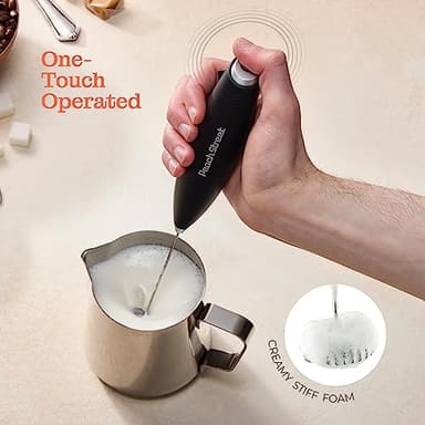 Powerful Handheld Milk Frother, Mini Milk Frother Wand, Battery Operated Stainless Steel Drink Mixer - Frother Stand for Milk Coffee, Lattes, Cappuccino, Frappe, Matcha, Hot Chocolate. Gift - Image 3