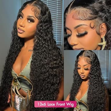 Jilho 30 Inch Water Wave Lace Front Wigs Human Hair 13x6 HD Lace Frontal Wigs Pre Plucked Glueless Brazilian Curly Human Hair Wig 200 Density Glueless Frontal Wigs for Women - Image 3