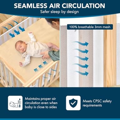 Breathable Mesh Crib Liner, Fits Full-Size Cribs (4 or 3 Sides), Extra-Long Double-Sided Straps, 3mm Mesh, White - Image 4
