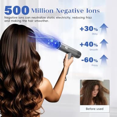 Natrial Ionic Professional Hair Dryer with Diffuser for Curly Hair,1600W&110000RPM High Speed Blow Dryer for Women,Fast Drying,Lock Function,Low Noise,Lightweight for Home Travel Salon,Grey&Silver - Image 3