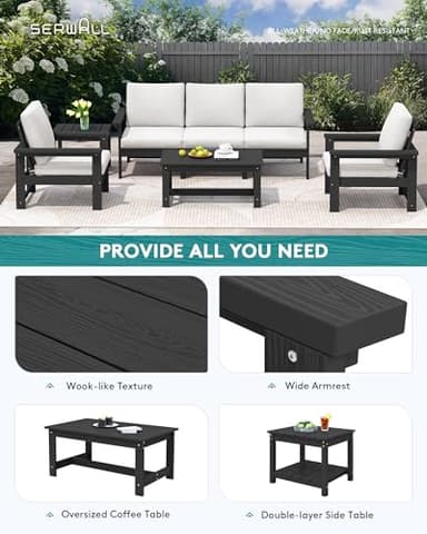 SERWALL HDPE Patio Furniture Set, 7-Piece Outdoor Sectional Sofa Set, All Weather Outdoor Couch Set for Deck, Lawn, Black Frame with Khaki Cushion - Image 7