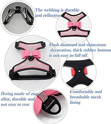 Dog Harness with Rhinestone Reflective, Cute Bling Ties Dog Harness Dog Leash, Reflective Chest Strap with Shiny Bow - Image 2