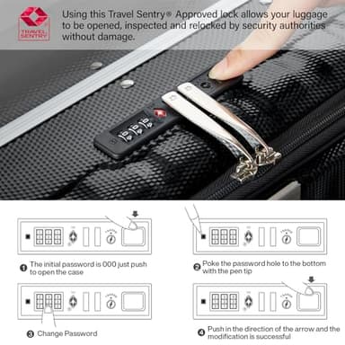 Hanke 24 Inch Checked Luggage PC Hard Shell Suitcases for Travel Front Opening Aluminum Frame Travel Luggage Rolling Suitcase with Wheels.(Jet Black) - Image 7