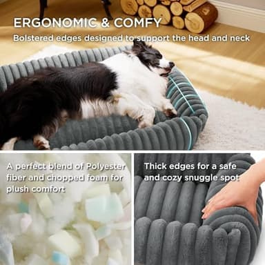 Bedsure Cute Dog Bed for Small Medium Dogs - Washable Furry Puppy Beds, Rectangle Orthopedic Corduroy Fleece Pet Beds with Removable Zipper Cover, 25x21x7inches, Warm Grey - Image 4