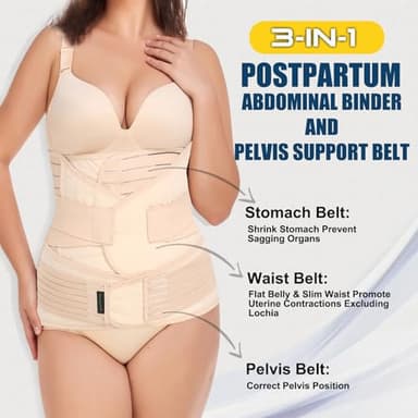 ChongErfei 3 in 1 Postpartum Support - Recovery Belly/waist/pelvis Belt Shapewear Slimming Girdle, Beige, L For Posture Correction - Image 3