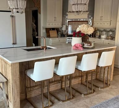 MAISON ARTS Off White & Gold Counter Height Bar Stools with Back Set of 4 for Kitchen Counter 24 Inch Modern Upholstered Faux Leather Barstools Farmhouse Bar Chairs Luxury Island Stools Support 330LBS - Image 4