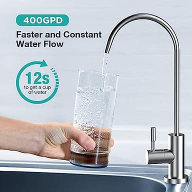 SimPure T1-400UV Tankless Reverse Osmosis System with UV, NSF/ANSI 58 Certified, Under Sink RO Water Filter System 400 GPD, 8 Stage Filtration Near 0 TDS, Built-in Pump, BPA Free, 1.5:1 Pure to Drain - Image 7