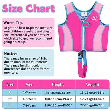 Pottwal Swim Vest for Kids - Swim Jacket for 1-2 Years (24-33LBS Weight) - Buoyancy Aid Made of EPE and Neoprene - with Adjustable Crotch Strap - Pink Fish Fin Pattern - Image 4