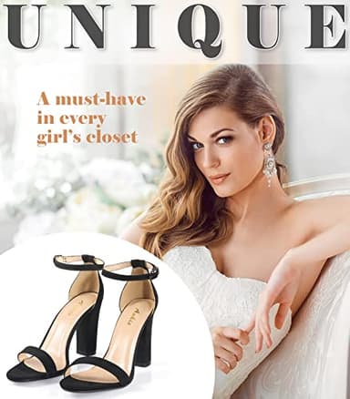 Ankis Black Heels for Women - Open Toe Ankle Strap Chunky High Heel Pump Sandals Party Wedding Strappy Buckle Sandals Standard Size 4 Inches Tall Thick Heel Design - Image 5