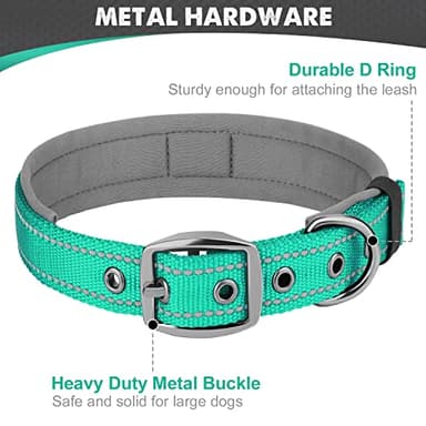 Joytale Dog Collar for Large Dogs, Neoprene Padded and Adjustable, Reflective Wide Heavy Duty Pet Collars with Durable Metal Belt Buckle for Walking, Teal, L - Image 5