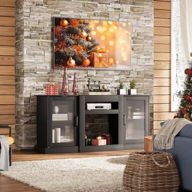 WLIVE Retro TV Stand for 65 inch TV, TV Console Cabinet with Storage, Open Shelves Entertainment Center for Living Room and Bedroom, Black - Image 2