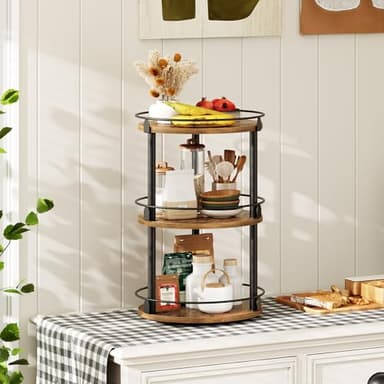 YATINEY 3-Tier Lazy Susan Organizer, Rotating Spice Rack, Spinning Organizer, Industrial Turntable Spice Rack Organizer for Cabinet, Kitchen Countertop, Pantry, Rustic Brown and Black SR23BR - Image 9