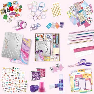 PERRYHOME 2-Pack DIY Journal Kit for Girls - 200+Pcs Journal Set for Tween & Teen Girls, Journaling Art & Crafts Kits, Christmas Gifts for 8 9 10 11 12 13 14 Year Old Girl,Scrapbook&Diary Supplies Set - Image 2