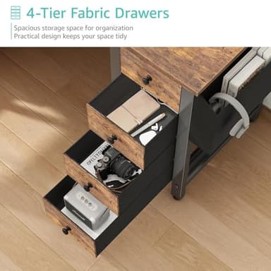 Lufeiya L Shaped Desk with Drawers & Storage Shelves, 47 Inch Small Reversible Corner Desk with Power Outlet for Home Office Bedroom, L-Shaped Gaming PC Computer Desks with Fabric Drawer, Rustic Brown - Image 5