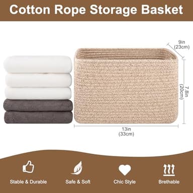 OIASKET Storage Baskets for Organizing, Woven Decorative Baskets for Shelves - Books, Towels, and Clothes, Cotton Rope Toy Storage Bins, 12.7''Lx9''Wx7.8''H, Pack of 4, Brown - Image 2