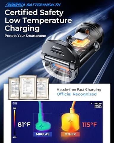 【Upgraded】 125W Car Charger USB C Super Fast Charging, [PD65W & QC60W][All Metal] MRGLAS Cigarette Lighter Car Charger, Car Accessories for iPhone 17 16 Pro Max Air iPad Samsung S25 Pixel 10 - Image 6