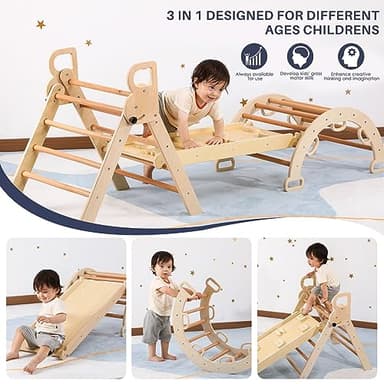 BlueWood Pikler Triangle Set, 7-in-1 Foldable Wooden Toddler Climbing Toys Indoor Playground Jungle Gym Montessori Philosophy Climber for 2-6 Years Old, Baby, Kids (Natural) - Image 7