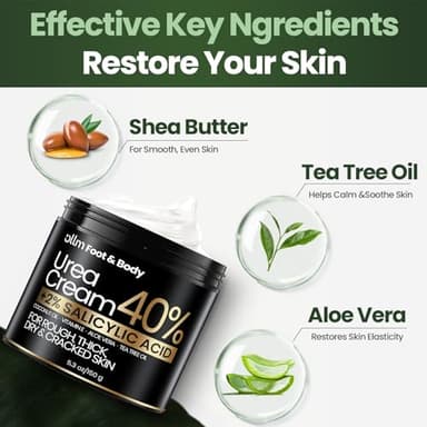 Urea Cream 40 Percent for Feet - Foot Cream for Dry Cracked Heels, 2% Salicylic Acid for Callus Remover, Maximum Strength Repair Skin, Soft & Smooth 40% Urea Lotion Moisturizer Elbows Hands Knees - Image 2