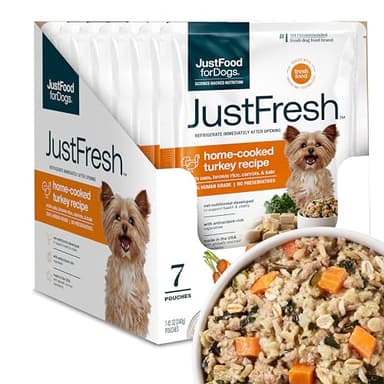 JustFoodForDogs JustFresh Home-Cooked Turkey Dog Food with No Preservatives, Resealable Packaging, Human Grade Wet Dog Food, 12 oz - 7 Pack - Image 1